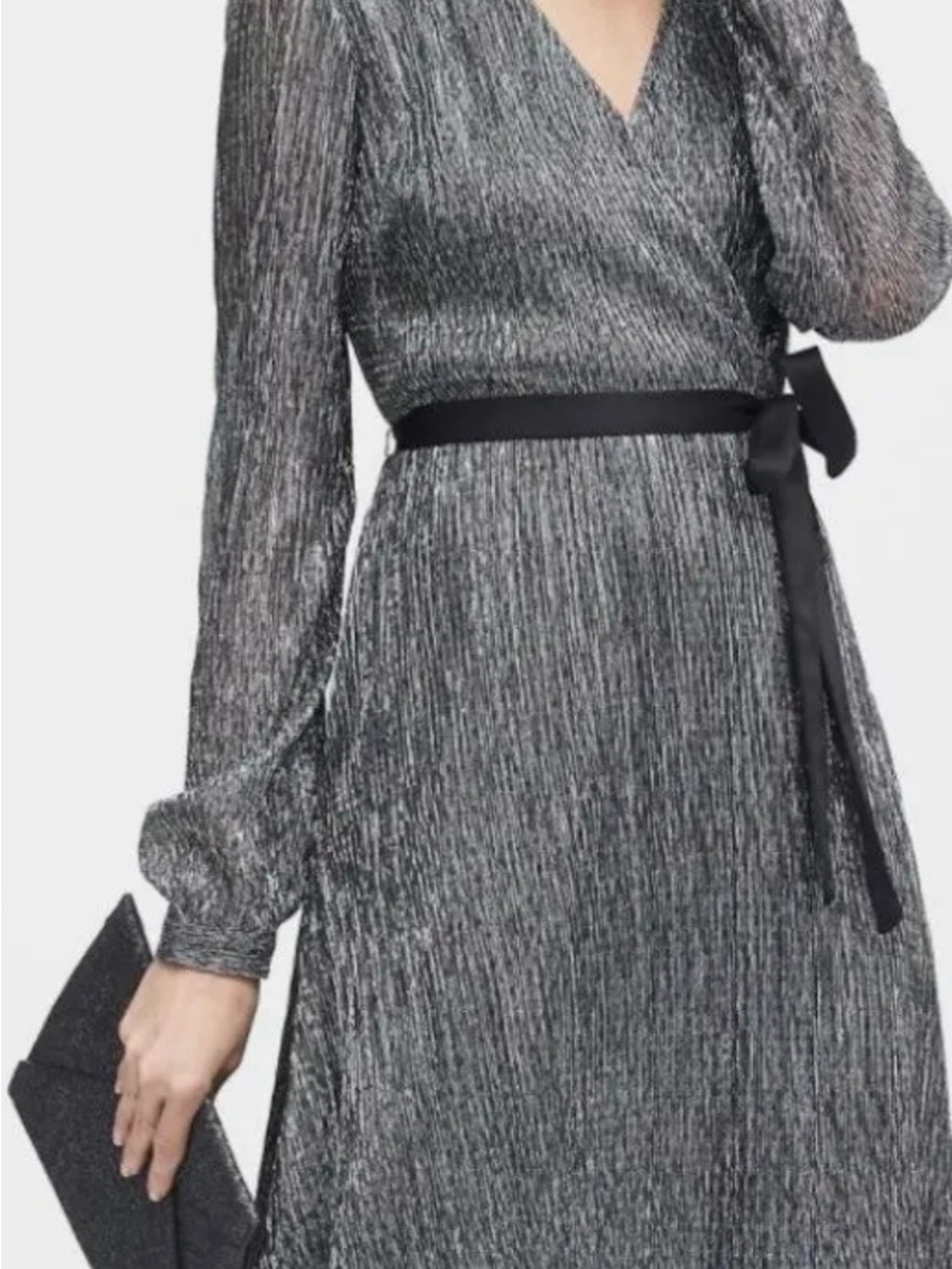 Banana Republic Petite Silver Metallic Pleated Wrap Dress | Size 10P | Worn Once